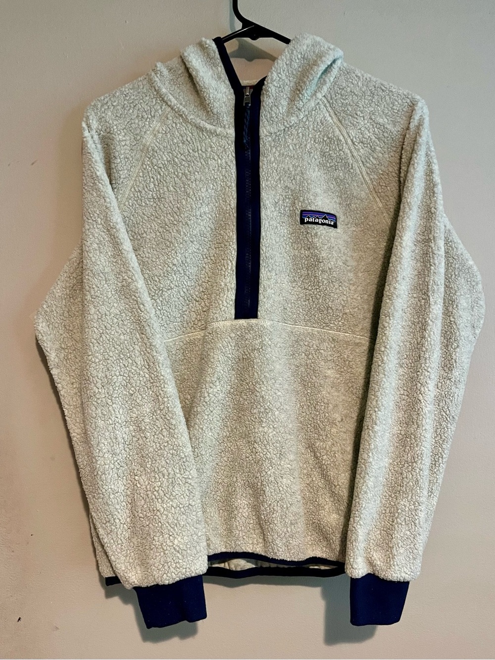 Patagonia Sherpa Half-Zip Hoodie Cream with Navy Trim